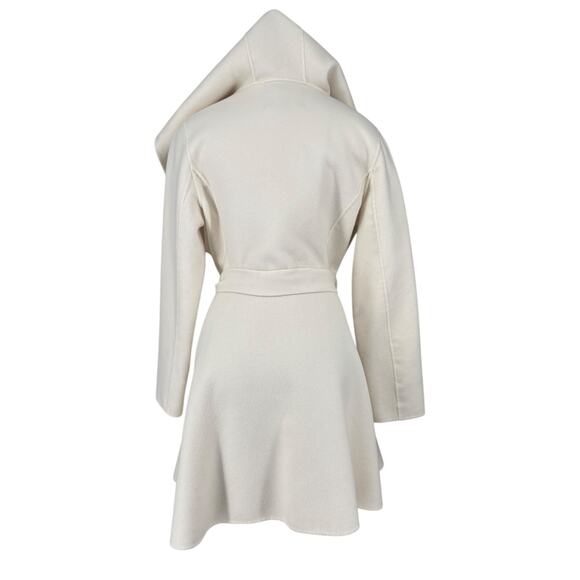 BCBG Max Azria Double Face Wool Blend Cream Wrap Coat Hooded Large Womens - Picture 4 of 12